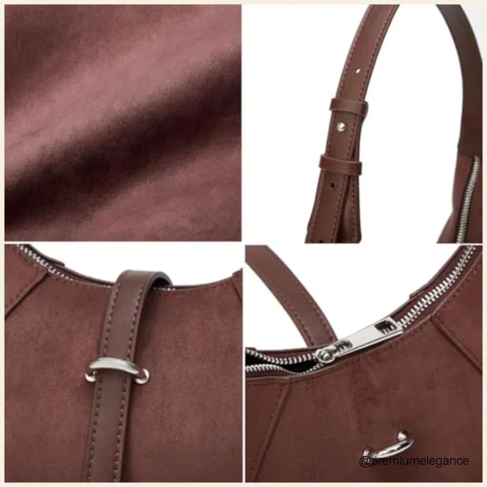 Faux Suede Hobo Shoulder Bag Crossbody Tote Adjustable Strap